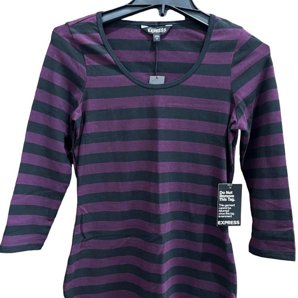 NWT EXPRESS Purple/Black Striped Bodycon Goth Dress Asymmetrical Hem Small - Picture 5 of 7
